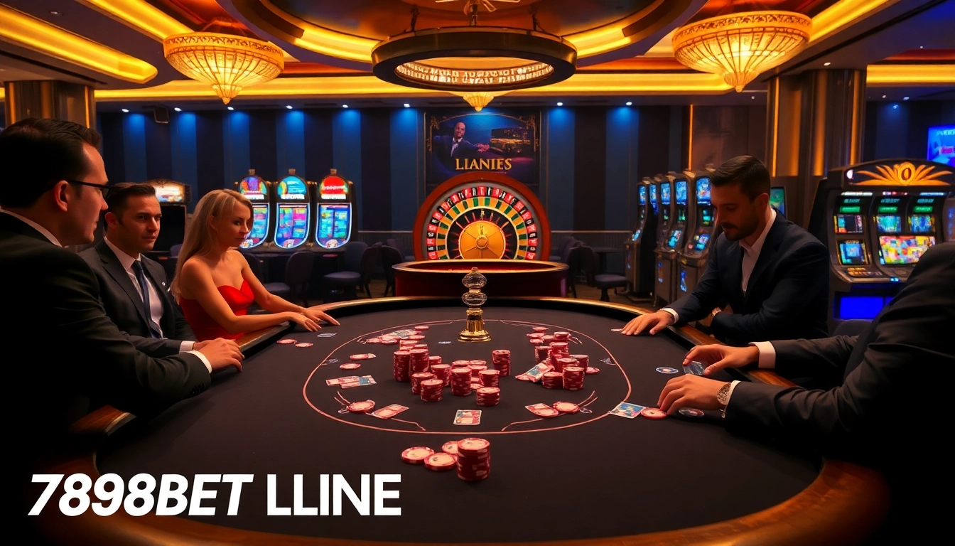 Engage with thrilling games at 789BET LINK in this vibrant casino scene featuring poker and roulette.