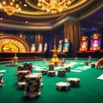 Experience thrilling gameplay at Trang chủ Debet with vibrant casino visuals of poker chips and roulette.