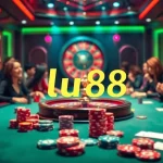 lu88 betting excitement at a lavish casino poker table filled with players