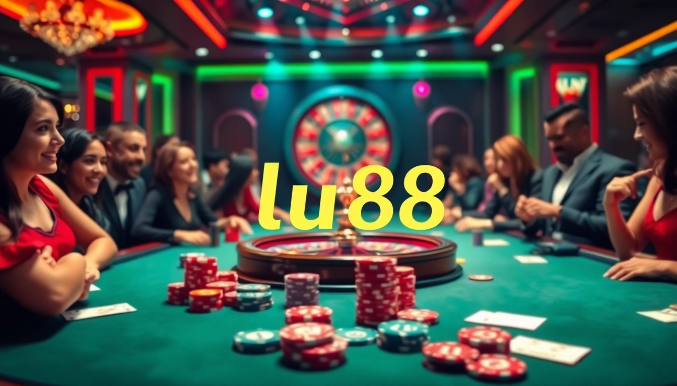lu88 betting excitement at a lavish casino poker table filled with players