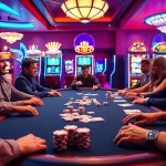 Excited players engaging in a high-stakes game at b52club's luxurious poker table.
