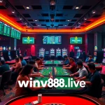 Dynamic casino gaming scene representing winvn88.live with players enjoying diverse games.
