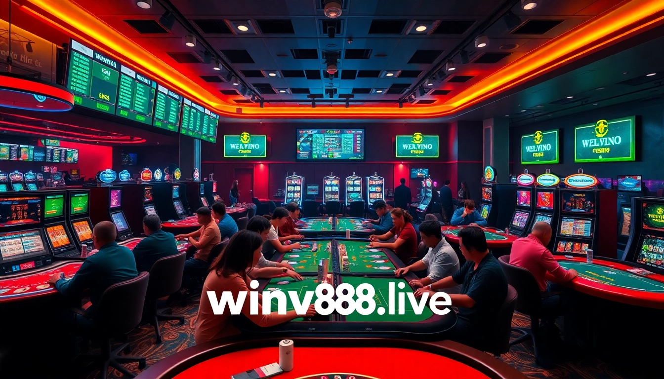 Dynamic casino gaming scene representing winvn88.live with players enjoying diverse games.