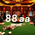 Players engaged in a high-stakes game at an 88aa casino table with vibrant lighting.