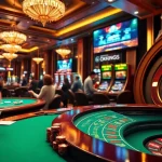 High-stakes action at https://okking.group/ casino featuring a blackjack table and roulette wheel.