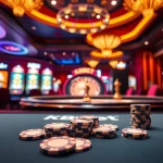 KBBET casino experience with poker chips and a spinning roulette wheel in an upscale setting