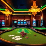 Players engage with VVJL's vibrant online casino, featuring luxurious tables and slot machines.
