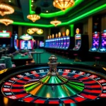 Vibrant casino scene showcasing poker chips and roulette wheel, perfect for a trang chủ experience.