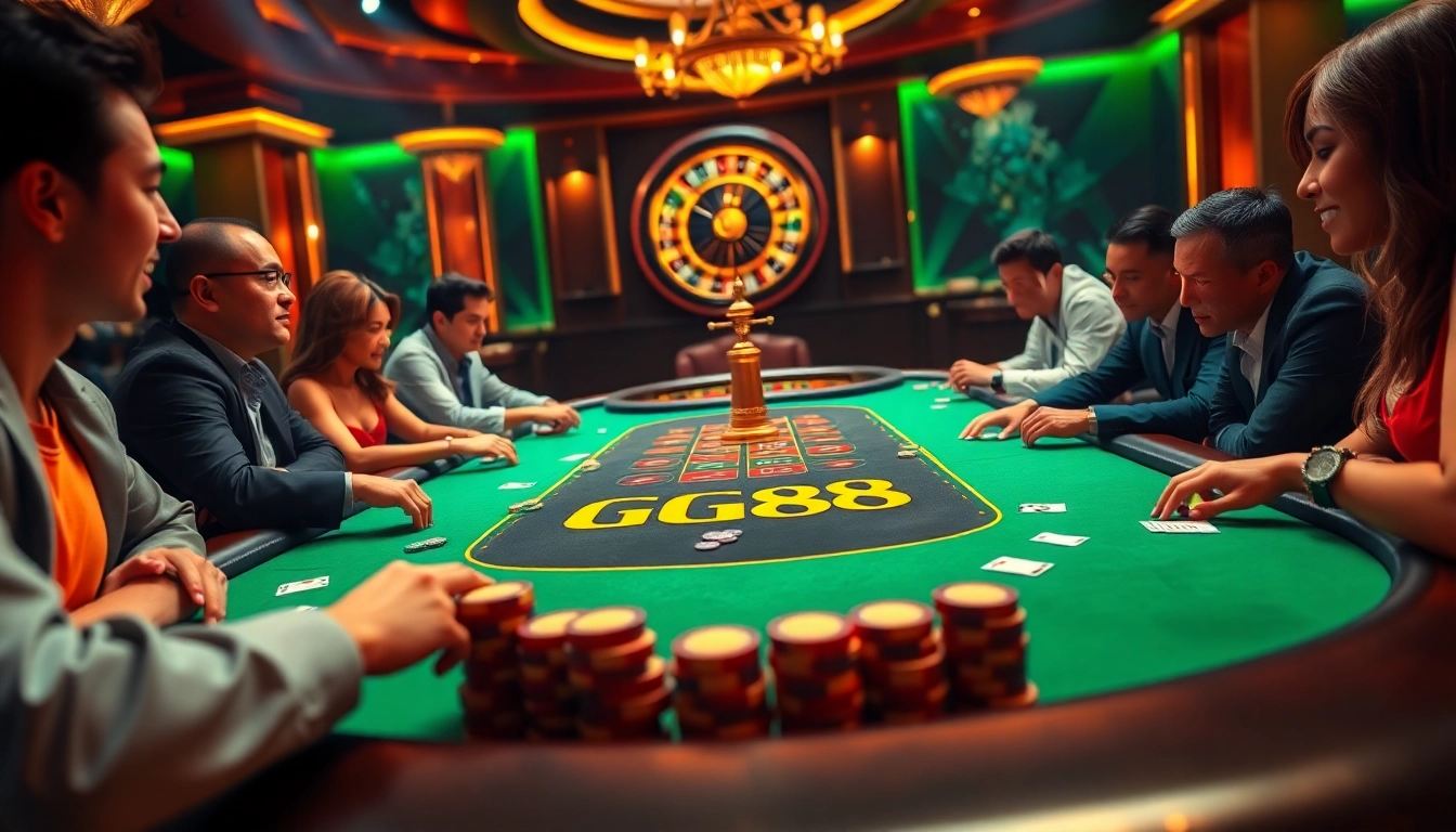 Players experience excitement at GG88's upscale poker table during a thrilling casino game.
