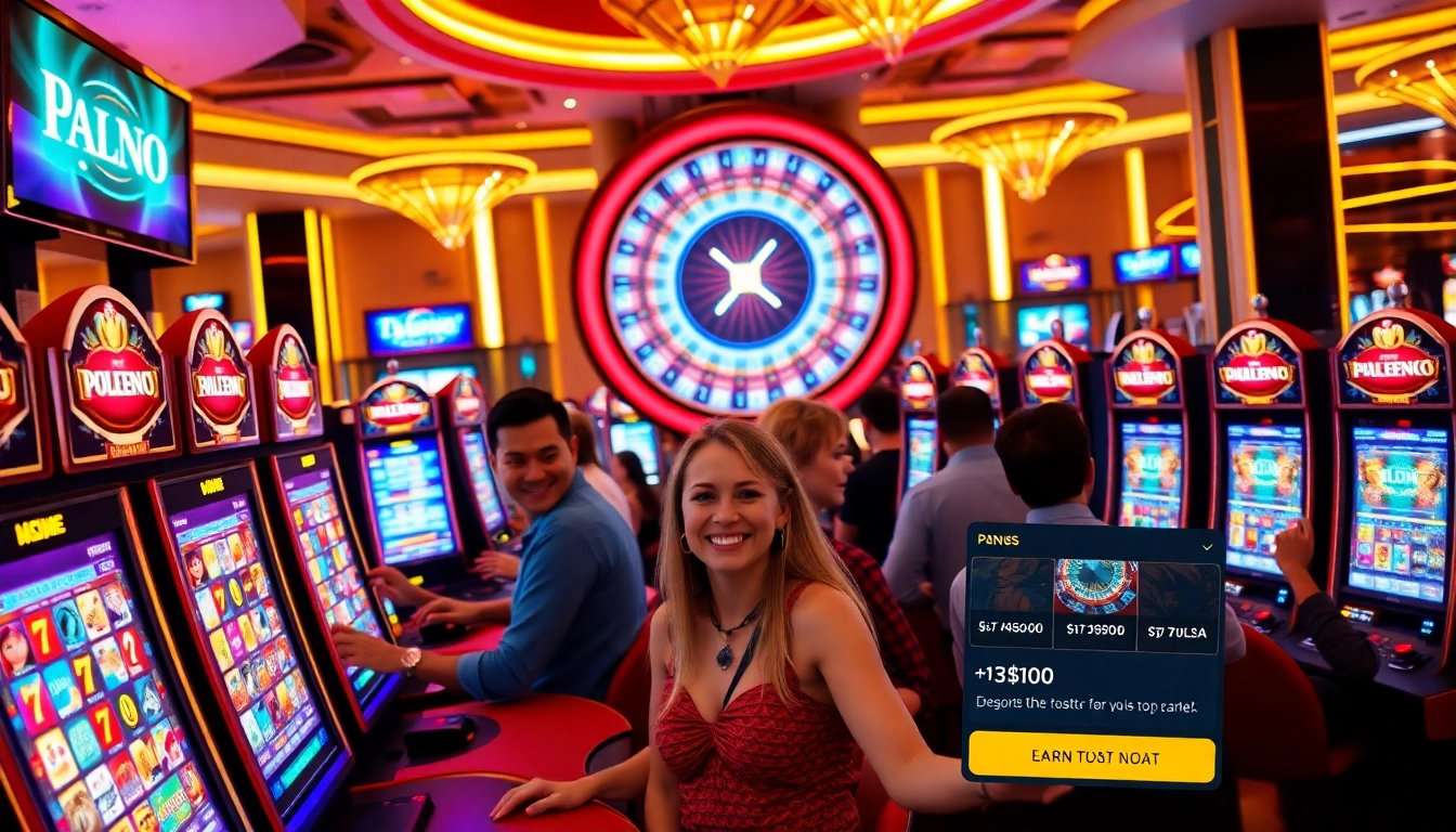 Adegan menarik para penjudi menikmati permainan slot deposit pulsa di lingkungan kasino mewah.