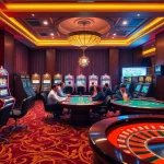 Players enjoying poker and slot machines at a luxurious casino setting, highlighting dom88.us.com.