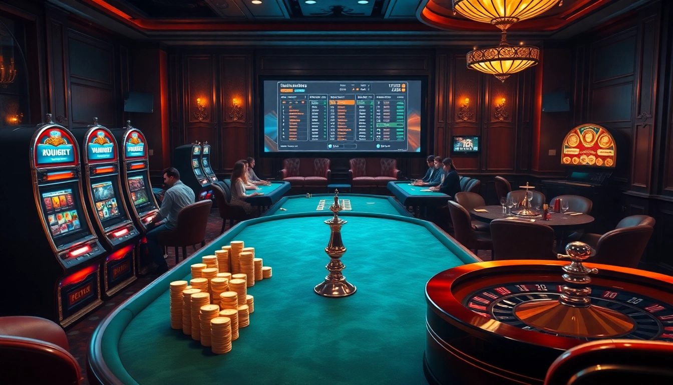 Engaging gamblers at a stylish casino setup inspired by https://uu88.coach/ showcasing vibrant tables and betting opportunities.