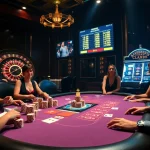 Players engaging in thrilling casino games at https://s8limited.com/ with vibrant poker tables and roulette.