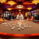 Experience the excitement of TÀI XỈU MD5 at a luxurious casino featuring dice, chips, and engaged players.