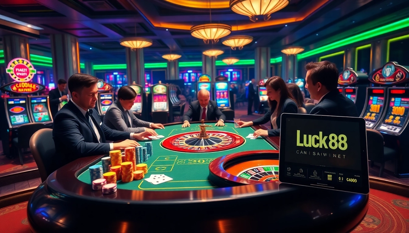 Experience thrilling gameplay at https://luck88com.net/ with vibrant poker chips and an exciting casino scene.