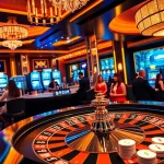 Experience thrilling gameplay at uu88 with poker chips and roulette in a vibrant casino.