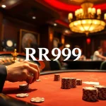 Engaging gamblers at a luxurious casino table featuring RR99 poker chips and cards.