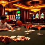 Players betting at a luxurious poker table in Nhà cái OK365 casino.