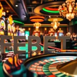 Join FEBET gamers in an exciting casino atmosphere with vibrant slot machines and poker chips.
