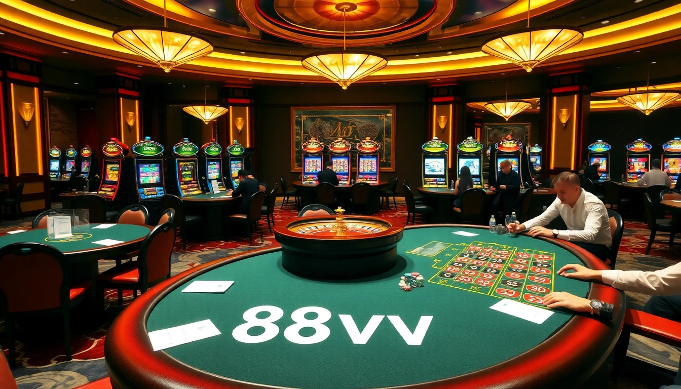 Experience thrilling gameplay at 88vv with vibrant casino tables and engaged players.