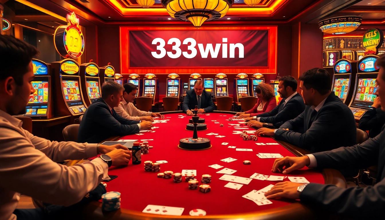 Engaging players at a high-stakes table showcasing 33win brand elements in a luxury casino environment.