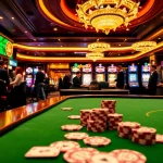 Zbet players enjoying thrilling poker games and vibrant slot machines in an elegant casino setting.
