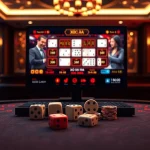 Xóc đĩa online game table with vibrant chips and dice, showcasing luxury gambling experience.