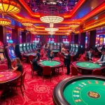Players engaged in thrilling games at RR88 casino, showcasing luxurious gambling experience.