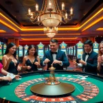 Engaging players enjoying games at a casino, showcasing https://jun88.buzz/ excitement and vibrant gambling atmosphere.