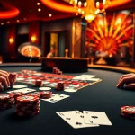 KJC players strategizing over luxurious poker chips at an upscale casino table.