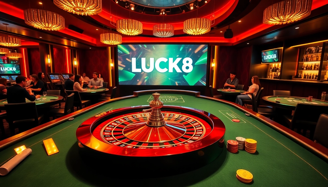 Tham gia trải nghiệm casino đầy kịch tính tại LUCK8, với bàn poker sinh động và bánh xe roulette rực rỡ.