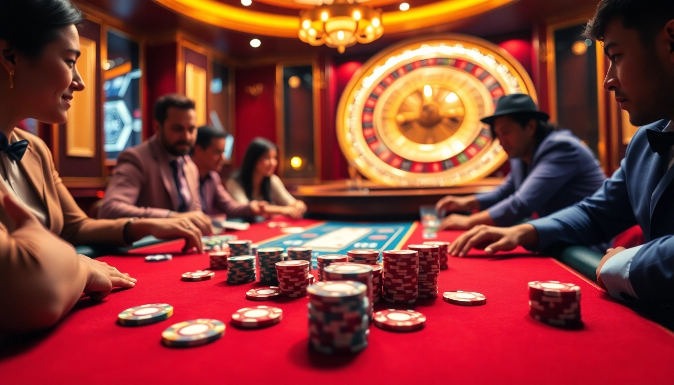 Fun88 casino scene showcasing a thrilling poker game with colorful chips and cards.