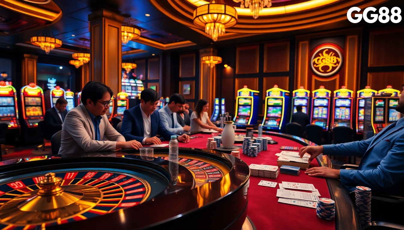 GG88 players experiencing thrilling moments at a vibrant casino table with vibrant games.