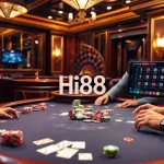 Players engage in thrilling poker action at a Hi88 casino table filled with excitement.