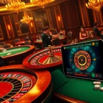 Engage in luxury gaming with RIKVIP at an elegant casino scene featuring tables and vibrant roulette.