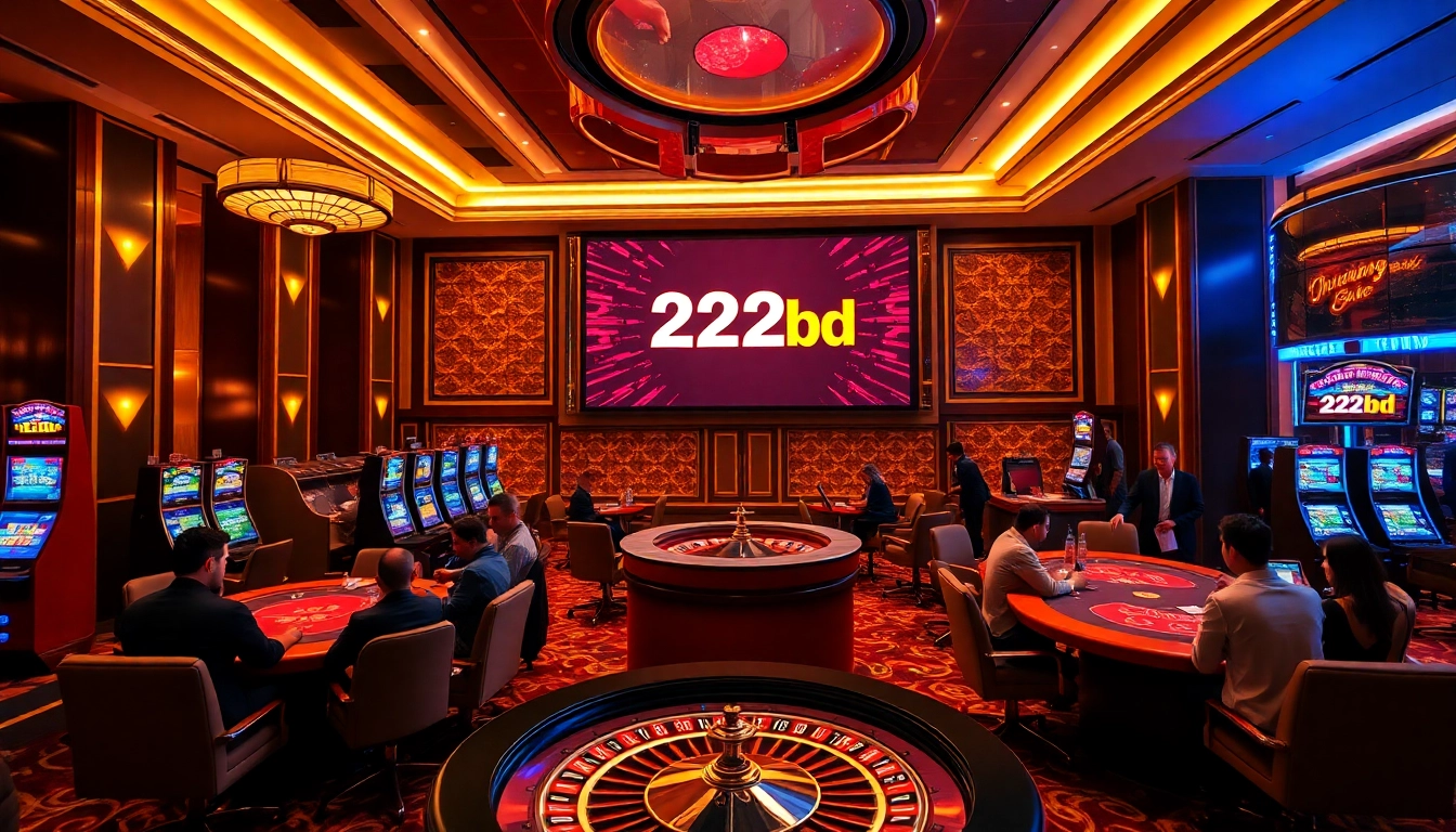 Players enjoying vibrant slot machines at the 222bd casino, engaging in thrilling gaming.