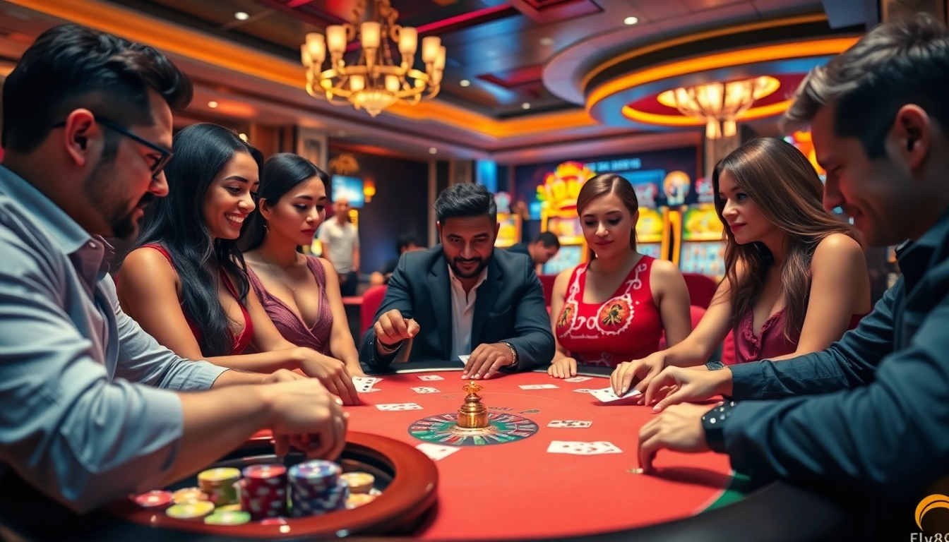 Exciting casino action at fly88 with vibrant slot machines and poker gameplay.