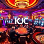KJC casino tables showcasing vibrant poker and roulette games, capturing excitement and luxury.