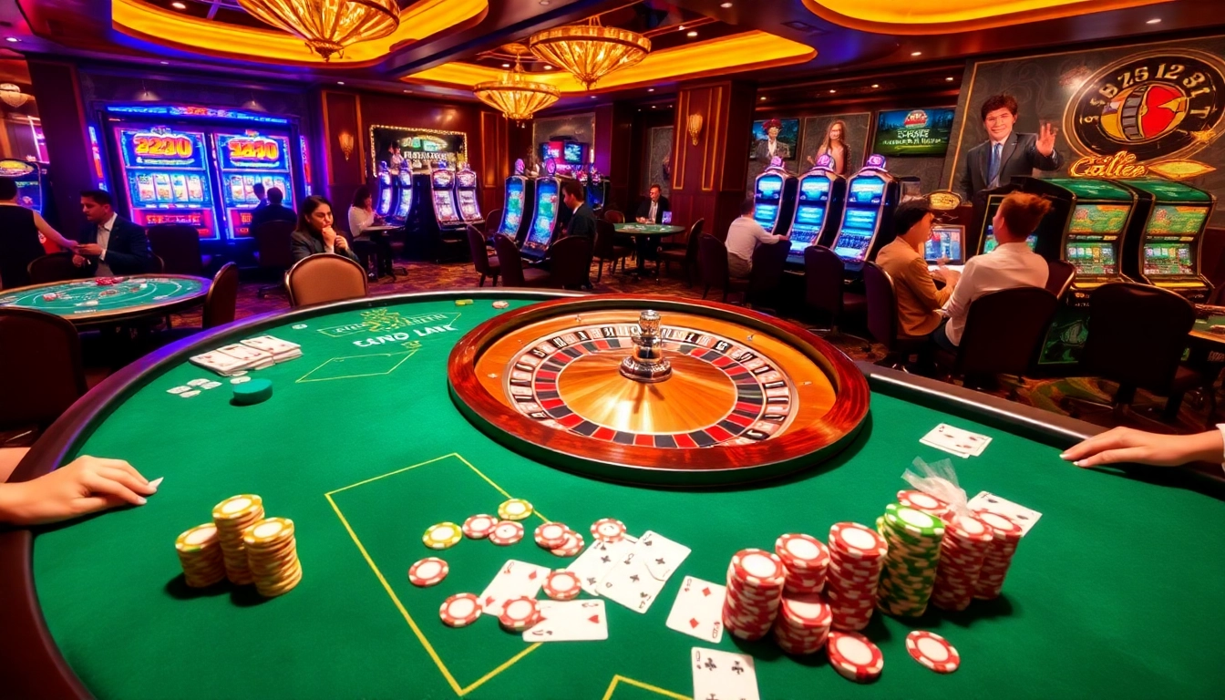 Experience the thrill of 32Win at a vibrant casino, featuring a roulette wheel and players.