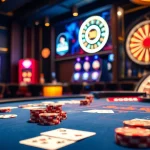Engage at a vibrant poker table featuring sodo66 elements, illuminated by glimmering casino lights.