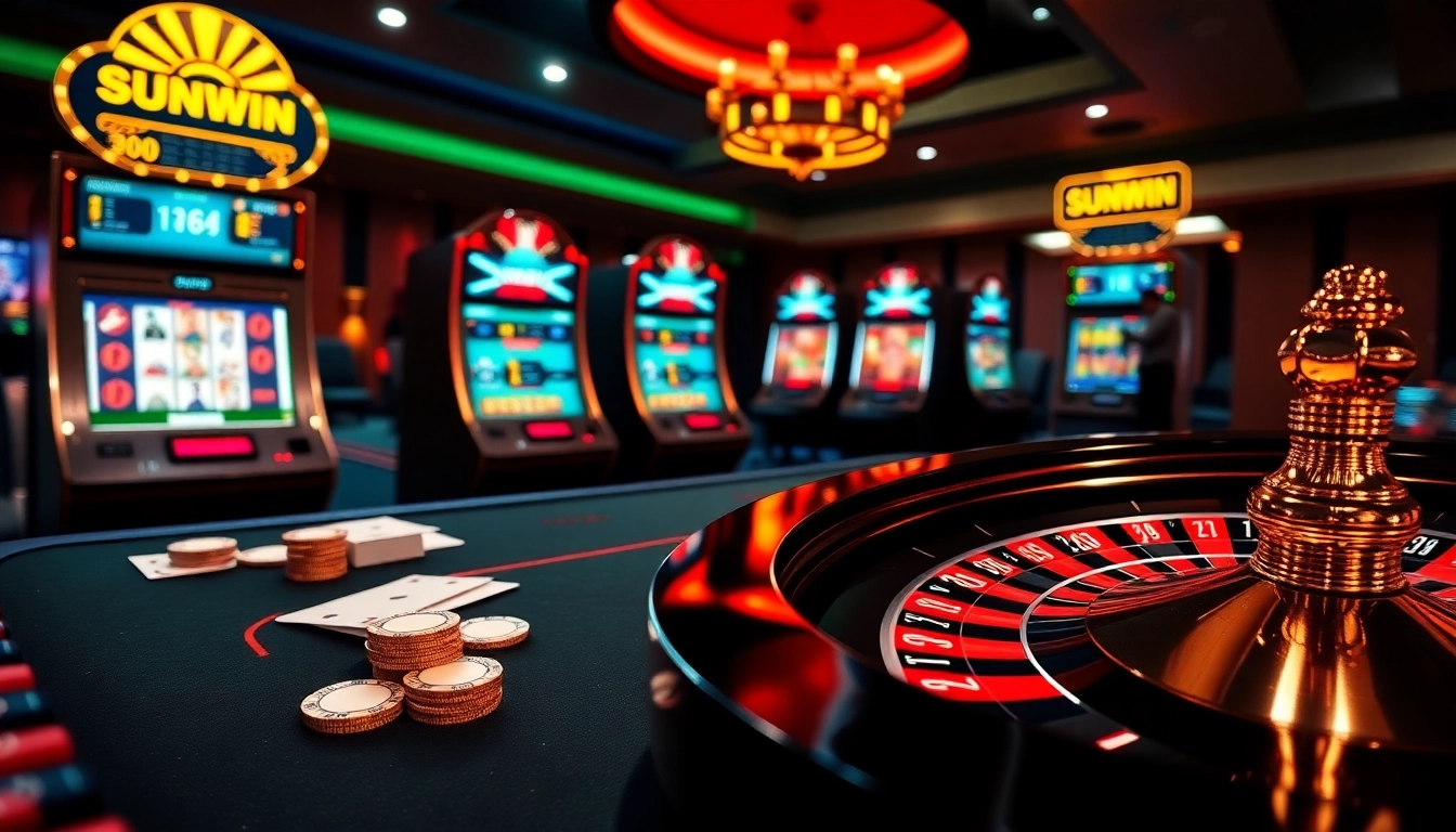 Experience high-stakes gaming at SUNWIN with luxury casino tables and engaging slot machines.