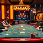Engaging game bài table in a luxurious casino atmosphere with cards and chips.