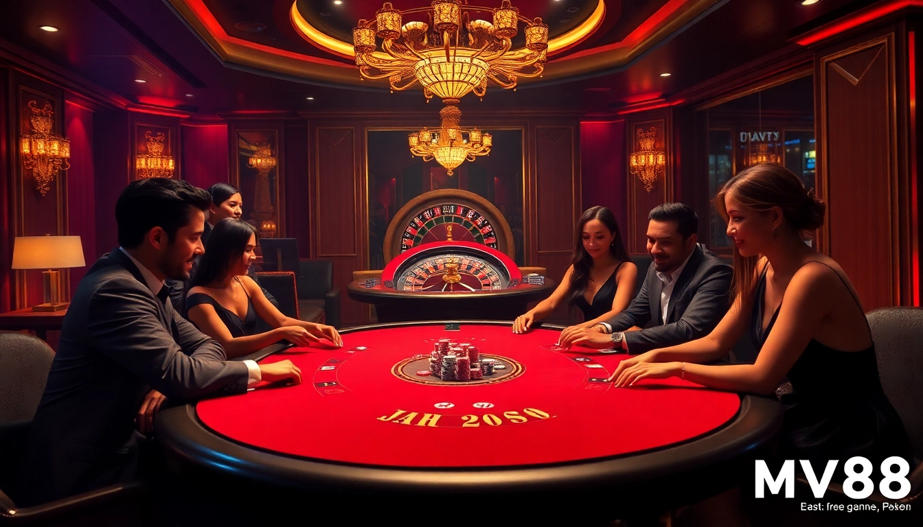 Engaging casino scene with MV88 gaming elements and luxurious poker action.