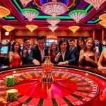 Excited players engaging in thrilling gameplay at 68WIN's vibrant casino tables.