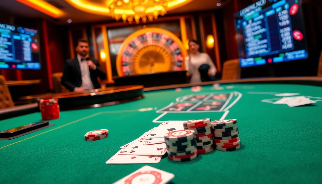 Engaged players at e2bet.com enjoy an exciting poker game with vibrant poker chips and cards.