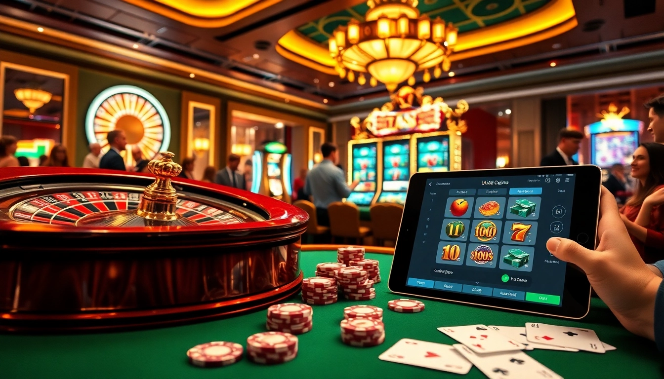 Experience the excitement of uu88 with a vibrant casino scene featuring roulette and poker.