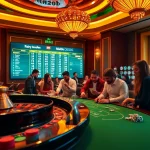 Players enjoying a vibrant 8kbett casino atmosphere with roulette and poker tables.