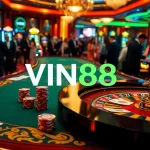 Experience the excitement of high-stakes gambling at VIN88 with vibrant casino visuals.
