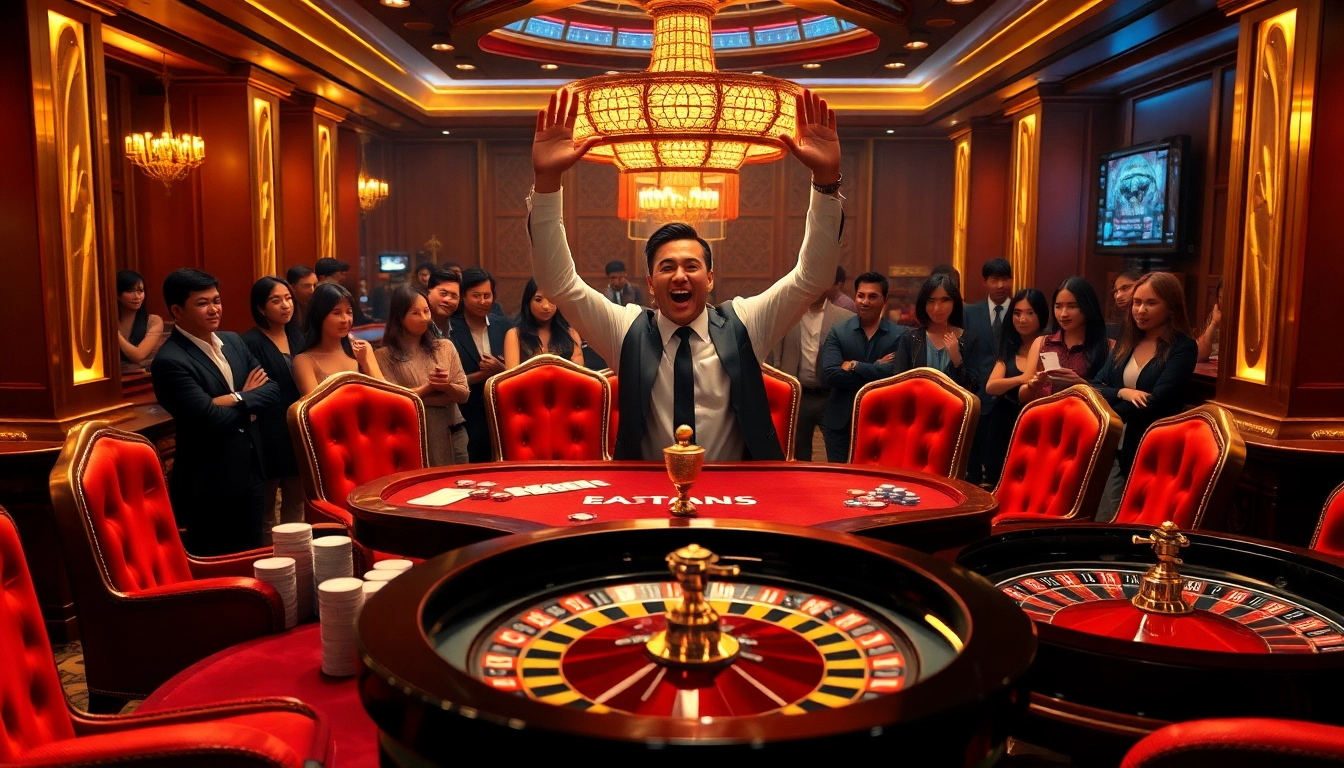 TV88 gaming table with vibrant atmosphere and players celebrating wins.