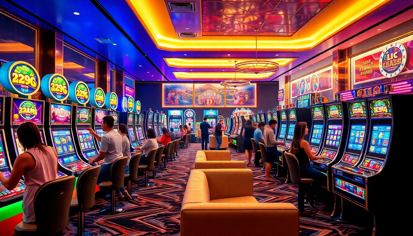 Explore the exciting gaming environment of nohu90s.us.com, featuring vibrant slot machines and a welcoming atmosphere.